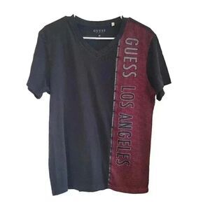 Guess Men's Black/Red Graphic Logo with Netting Short Sleeve